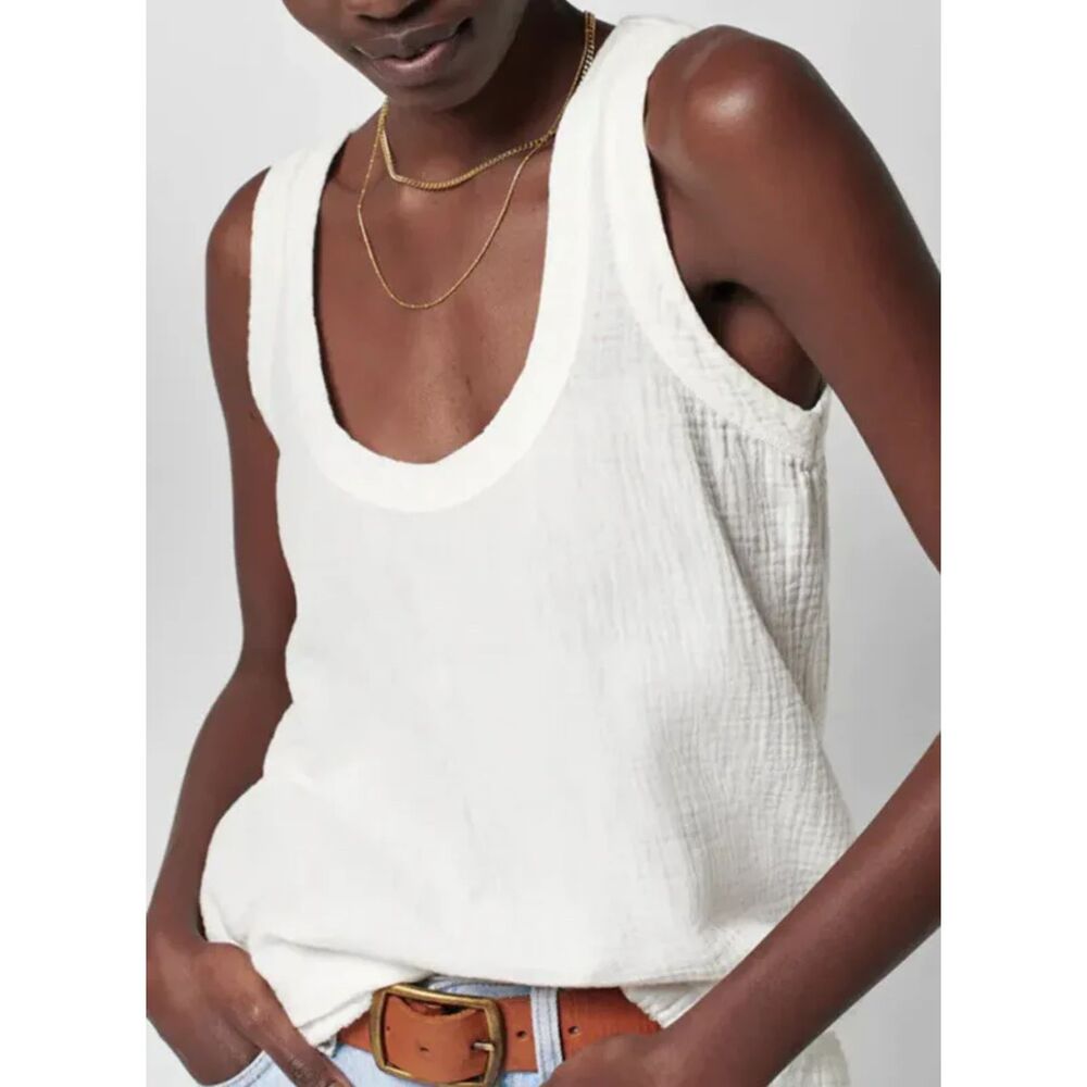 FAHERTY White Basic Dream Organic Cotton Gauze Scoop Neck Boxy Tank Top Medium
